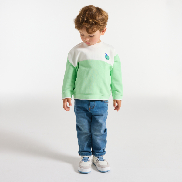 سويت شيرت ذو لونين مرسوم عليه طائر الطوقان أخضر، للطفل الرضيع